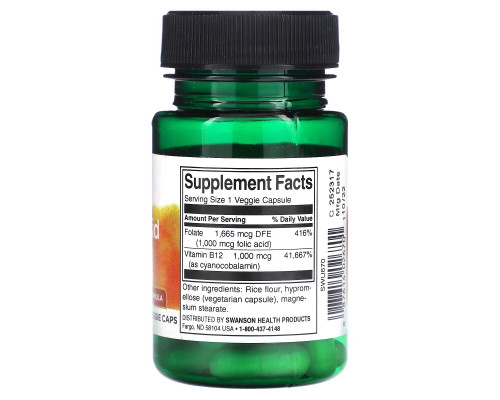 Swanson, Folic Acid & B12, 30 Veggie Caps Swanson, Folic Acid & B12, 30 Veggie Caps