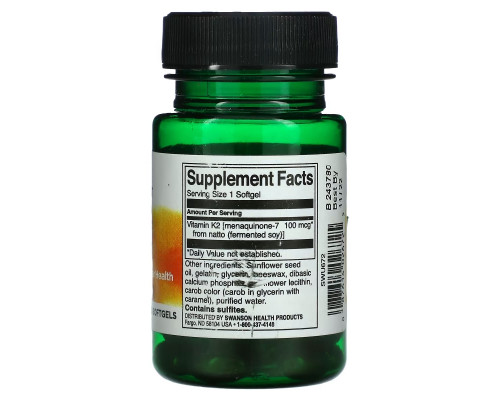 Swanson, Natural Vitamin K2, 100 mcg, 30 Softgels Swanson, Natural Vitamin K2, 100 mcg, 30 Softgels