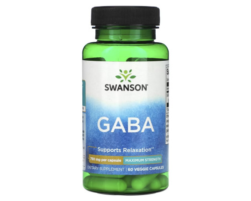 Swanson, GABA, Maximum Strength, 750 mg, 60 Veggie Strength Swanson, GABA, Maximum Strength, 750 mg, 60 Veggie Strength