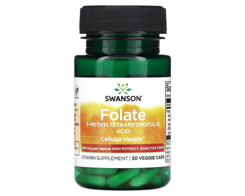 Swanson, Folate, 5-Methyltetrahydrofolic Acid, 800 mcg, 30 Veggie Caps Swanson, Folate, 5-Methyltetrahydrofolic Acid, 800 mcg, 30 Veggie Caps