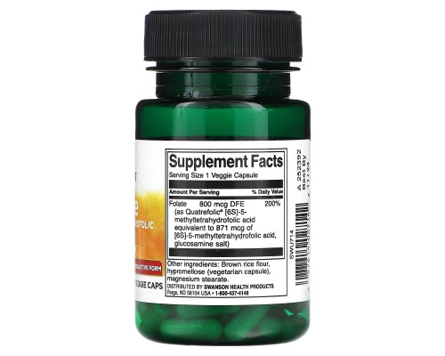 Swanson, Folate, 5-Methyltetrahydrofolic Acid, 800 mcg, 30 Veggie Caps Swanson, Folate, 5-Methyltetrahydrofolic Acid, 800 mcg, 30 Veggie Caps