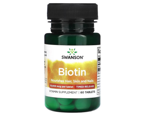 Swanson, Biotin, Time-Release, 10,000 mcg, 60 Tablets Swanson, Biotin, Time-Release, 10,000 mcg, 60 Tablets
