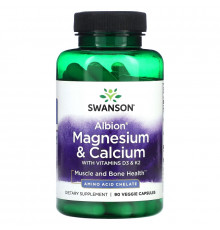 Swanson, Albion, Magnesium & Calcium with Vitamins D3 & K2, 90 Veggie Capsules
