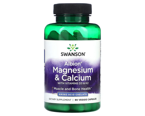 Swanson, Albion, Magnesium & Calcium with Vitamins D3 & K2, 90 Veggie Capsules Swanson, Albion, Magnesium & Calcium with Vitamins D3 & K2, 90 Veggie Capsules