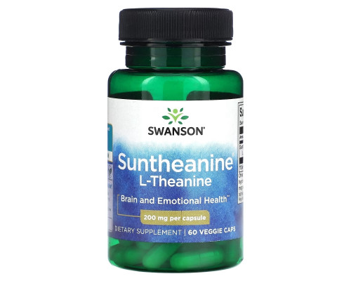 Swanson, Suntheanine, L-теанин, 200 мг, 60 растительных капсул Swanson, Suntheanine, L-теанин, 200 мг, 60 растительных капсул