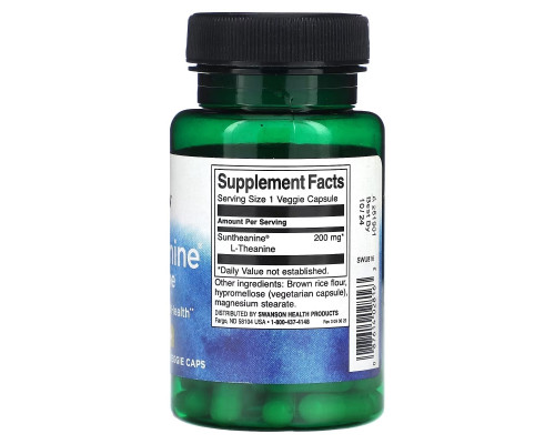 Swanson, Suntheanine, L-теанин, 200 мг, 60 растительных капсул Swanson, Suntheanine, L-теанин, 200 мг, 60 растительных капсул