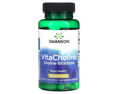 Swanson, VitaCholine битартрат холина, 300 мг, 60 растительных капсул Swanson, VitaCholine битартрат холина, 300 мг, 60 растительных капсул