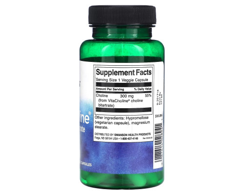 Swanson, VitaCholine битартрат холина, 300 мг, 60 растительных капсул Swanson, VitaCholine битартрат холина, 300 мг, 60 растительных капсул