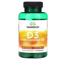 Swanson, D3 with Coconut Oil, Highest Potency, 5,000 IU, 60 Softgels