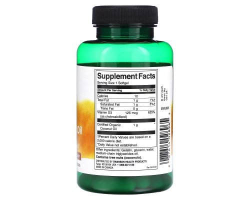 Swanson, D3 with Coconut Oil, Highest Potency, 5,000 IU, 60 Softgels