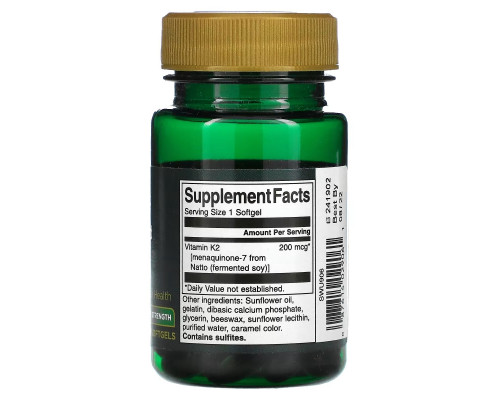 Swanson, Maximum Strength, Real Food K2, 200 mcg, 30 Softgels Swanson, Maximum Strength, Real Food K2, 200 mcg, 30 Softgels