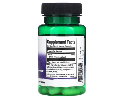 Swanson, Lithium Orotate, 5 mg, 60 Veggie Capsules