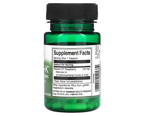 Swanson, Razberi-K, Raspberry Ketones, 100 mg, 60 Capsules