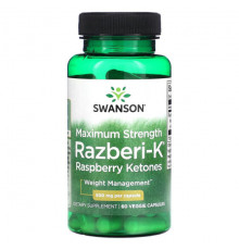 Для похудения и контроля веса Swanson, Razberi-K, кетоны малины, максимальная эффективность, 500 мг, 60 растительных капсул