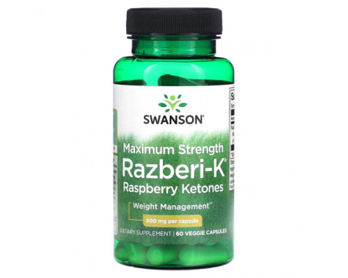 Для похудения и контроля веса Swanson, Razberi-K, кетоны малины, максимальная эффективность, 500 мг, 60 растительных капсул Для похудения и контроля веса Swanson, Razberi-K, кетоны малины, максимальная эффективность, 500 мг, 60 растительных капсул