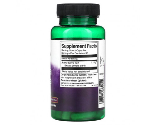 Растительные экстракты и настойки Swanson, Avena Sativa, 575 мг, 60 капсул Растительные экстракты и настойки Swanson, Avena Sativa, 575 мг, 60 капсул