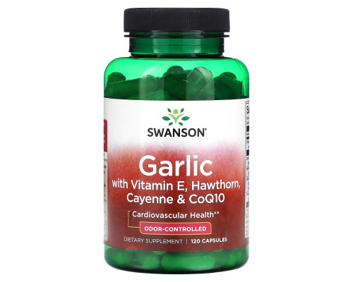 Swanson, Garlic with Vitamin E, Hawthorn, Cayenne & CoQ10, 120 Capsules Swanson, Garlic with Vitamin E, Hawthorn, Cayenne & CoQ10, 120 Capsules