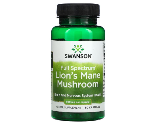 Swanson, Full Spectrum Lion's Mane Mushroom, 500 mg, 60 Capsules Swanson, Full Spectrum Lion's Mane Mushroom, 500 mg, 60 Capsules