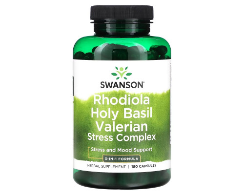 Swanson, Rhodiola Holy Basil Valerian Stress Complex, 180 Capsules