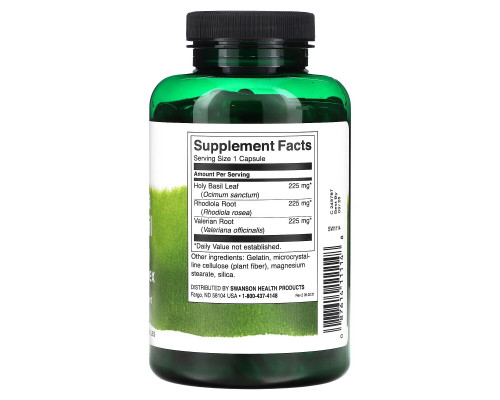 Swanson, Rhodiola Holy Basil Valerian Stress Complex, 180 Capsules
