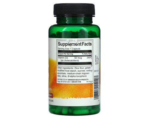 Swanson, Vitamin D3, 2,000 IU, 250 Capsules Swanson, Vitamin D3, 2,000 IU, 250 Capsules