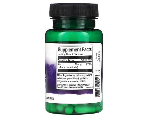 Swanson, Zinc Citrate, 30 mg , 60 Capsules Swanson, Zinc Citrate, 30 mg , 60 Capsules