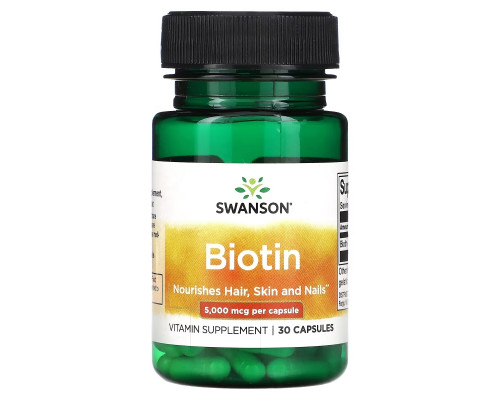Swanson, Biotin, 5,000 mcg, 30 Capsules Swanson, Biotin, 5,000 mcg, 30 Capsules