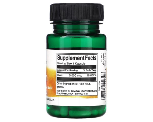 Swanson, Biotin, 5,000 mcg, 30 Capsules Swanson, Biotin, 5,000 mcg, 30 Capsules