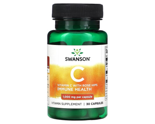 Swanson, Vitamin C with Rose Hips, 1,000 mg, 30 Capsules Swanson, Vitamin C with Rose Hips, 1,000 mg, 30 Capsules