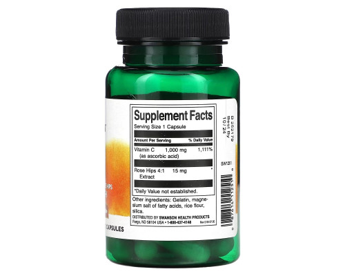 Swanson, Vitamin C with Rose Hips, 1,000 mg, 30 Capsules Swanson, Vitamin C with Rose Hips, 1,000 mg, 30 Capsules