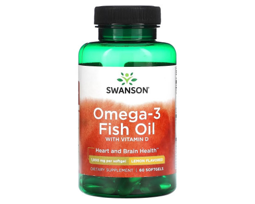 Swanson, Omega-3 Fish Oil with Vitamin D, Lemon, 1,000 mg, 60 Softgels Swanson, Omega-3 Fish Oil with Vitamin D, Lemon, 1,000 mg, 60 Softgels