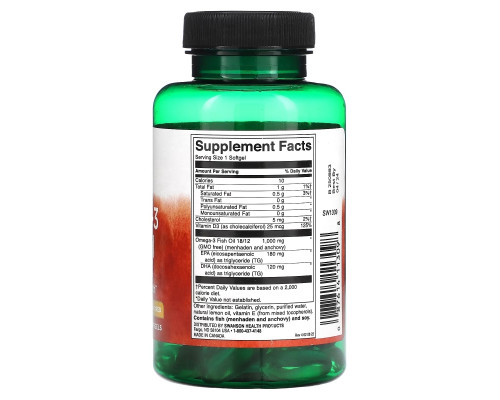 Swanson, Omega-3 Fish Oil with Vitamin D, Lemon, 1,000 mg, 60 Softgels Swanson, Omega-3 Fish Oil with Vitamin D, Lemon, 1,000 mg, 60 Softgels