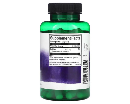 Swanson, Calcium Lactate, 100 mg , 100 Capsules Swanson, Calcium Lactate, 100 mg , 100 Capsules