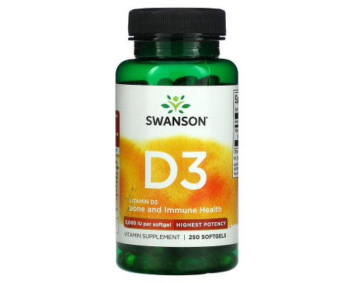 Swanson, Vitamin D3, Bone and Immune, Highest Potency, 5,000 IU, 250 Softgels Swanson, Vitamin D3, Bone and Immune, Highest Potency, 5,000 IU, 250 Softgels
