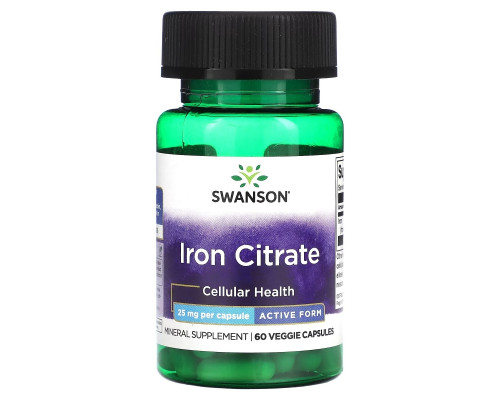 Swanson, Iron Citrate, Active Form, 25 mg, 60 Veggie Capsules Swanson, Iron Citrate, Active Form, 25 mg, 60 Veggie Capsules