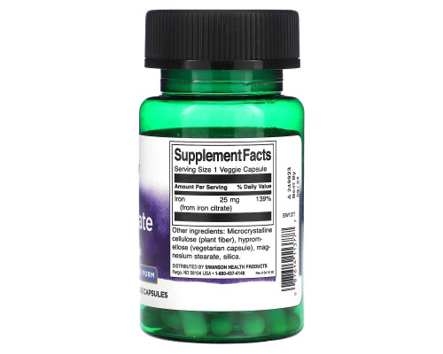 Swanson, Iron Citrate, Active Form, 25 mg, 60 Veggie Capsules Swanson, Iron Citrate, Active Form, 25 mg, 60 Veggie Capsules