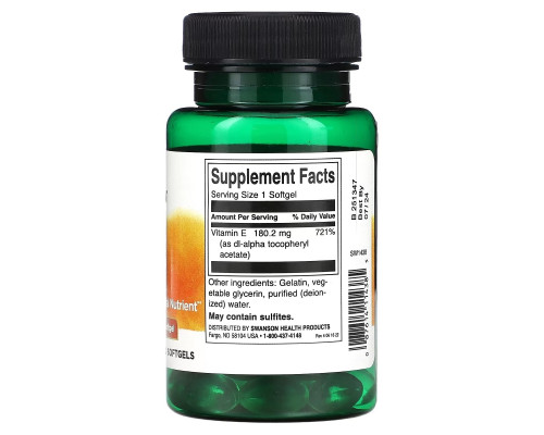 Swanson, Vitamin E, 180 mg (400 IU), 60 Softgels Swanson, Vitamin E, 180 mg (400 IU), 60 Softgels