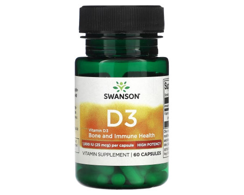 Swanson, Vitamin D3, 25 mcg (1,000 IU), 60 Capsules Swanson, Vitamin D3, 25 mcg (1,000 IU), 60 Capsules