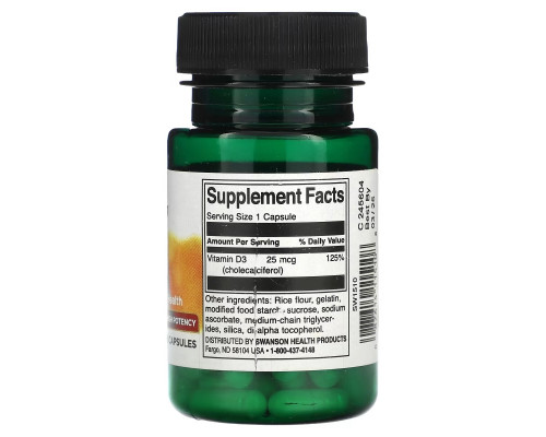 Swanson, Vitamin D3, 25 mcg (1,000 IU), 60 Capsules Swanson, Vitamin D3, 25 mcg (1,000 IU), 60 Capsules