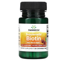 Swanson, Supplemelts, Biotin, Natural Cherry, 5,000 mcg, 60 Chewable Tabs