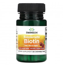 Swanson, Supplemelts, Biotin, Natural Cherry, 5,000 mcg, 60 Chewable Tabs