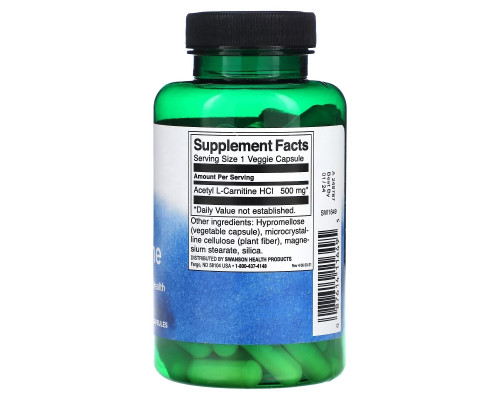 Swanson, Acetyl L-Carnitine, 500 mg, 100 Veggie Capsules Swanson, Acetyl L-Carnitine, 500 mg, 100 Veggie Capsules