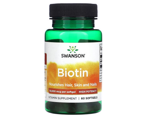 Swanson, Biotin, 10,000 mcg, 60 Softgels Swanson, Biotin, 10,000 mcg, 60 Softgels