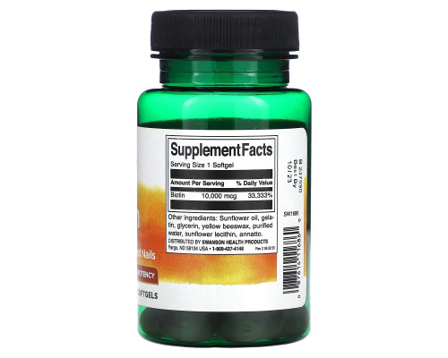 Swanson, Biotin, 10,000 mcg, 60 Softgels Swanson, Biotin, 10,000 mcg, 60 Softgels