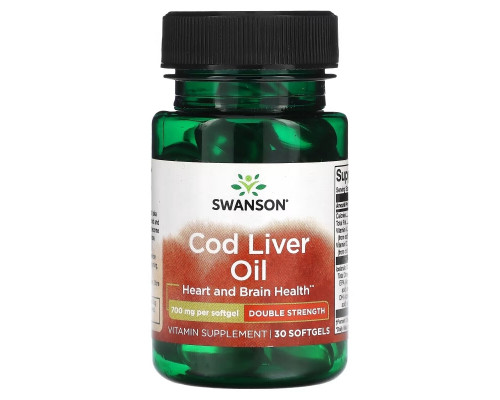 Swanson, Cod Liver Oil, Double Strength, 700 mg, 30 Softgels Swanson, Cod Liver Oil, Double Strength, 700 mg, 30 Softgels