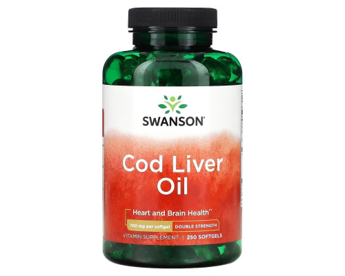 Swanson, Cod Liver Oil, Double Strength , 700 mg , 250 Softgels Swanson, Cod Liver Oil, Double Strength , 700 mg , 250 Softgels