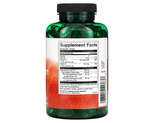 Swanson, Cod Liver Oil, Double Strength , 700 mg , 250 Softgels Swanson, Cod Liver Oil, Double Strength , 700 mg , 250 Softgels