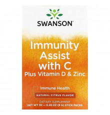 Swanson, Immunity Assist with C plus Vitamin D & Zinc, Natural Citrus, 30 Stick Packs, 0.28 oz (8 g) each