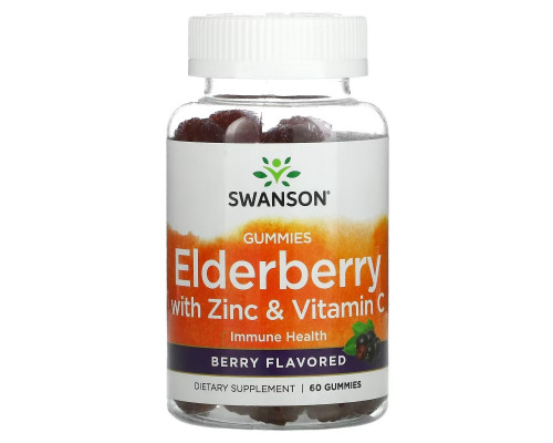 Swanson, Elderberry With Zinc & Vitamin C, Berry, 60 Gummies Swanson, Elderberry With Zinc & Vitamin C, Berry, 60 Gummies
