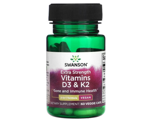 Swanson, Vitamins D3 & K2, 60 Veggie Caps Swanson, Vitamins D3 & K2, 60 Veggie Caps